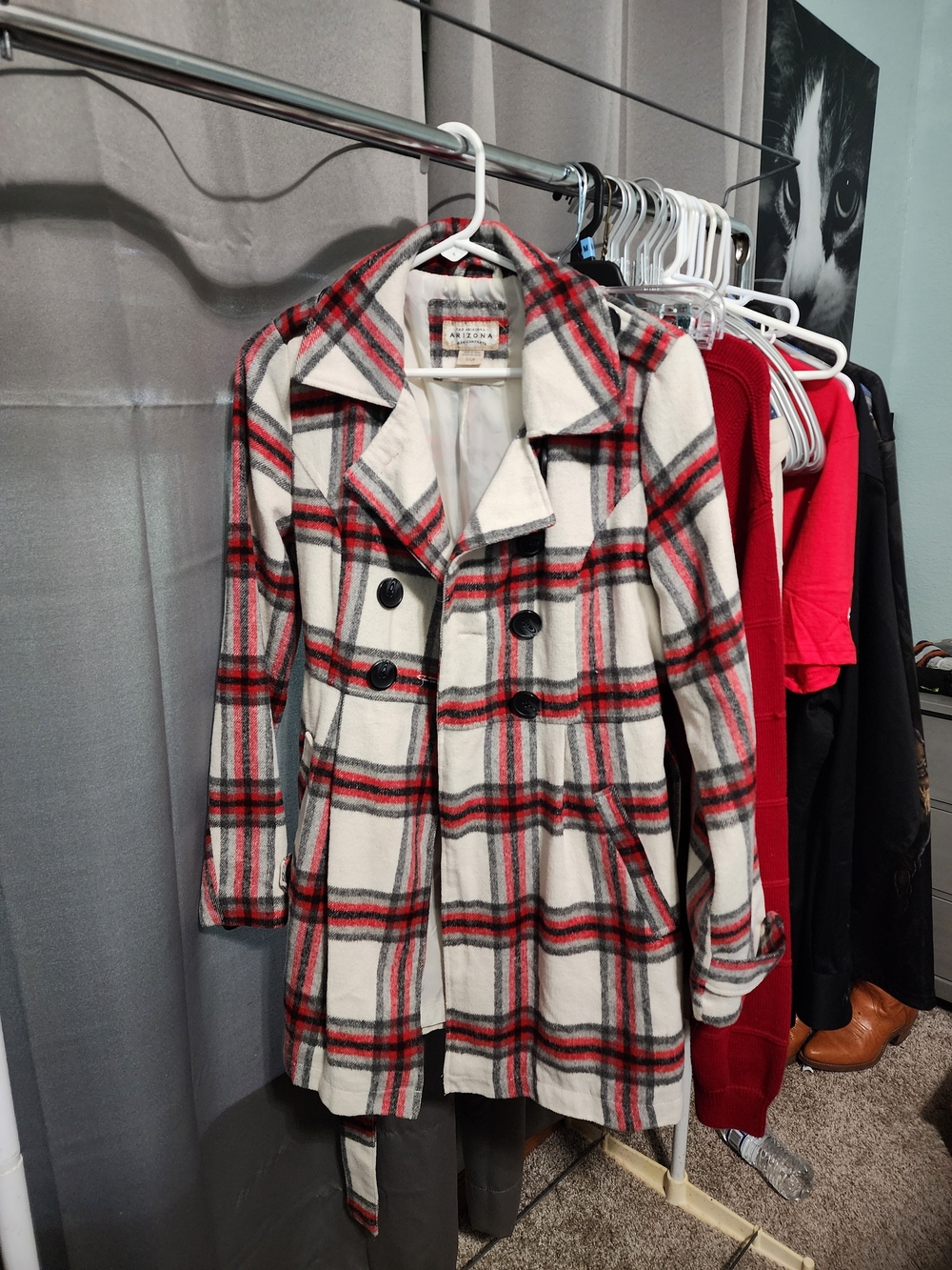 Arizona Jean Company Plaid Pea Coat with Red & Black Windowpane